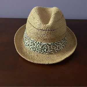 Woven Fedora Hat w/ animal print band NWOT